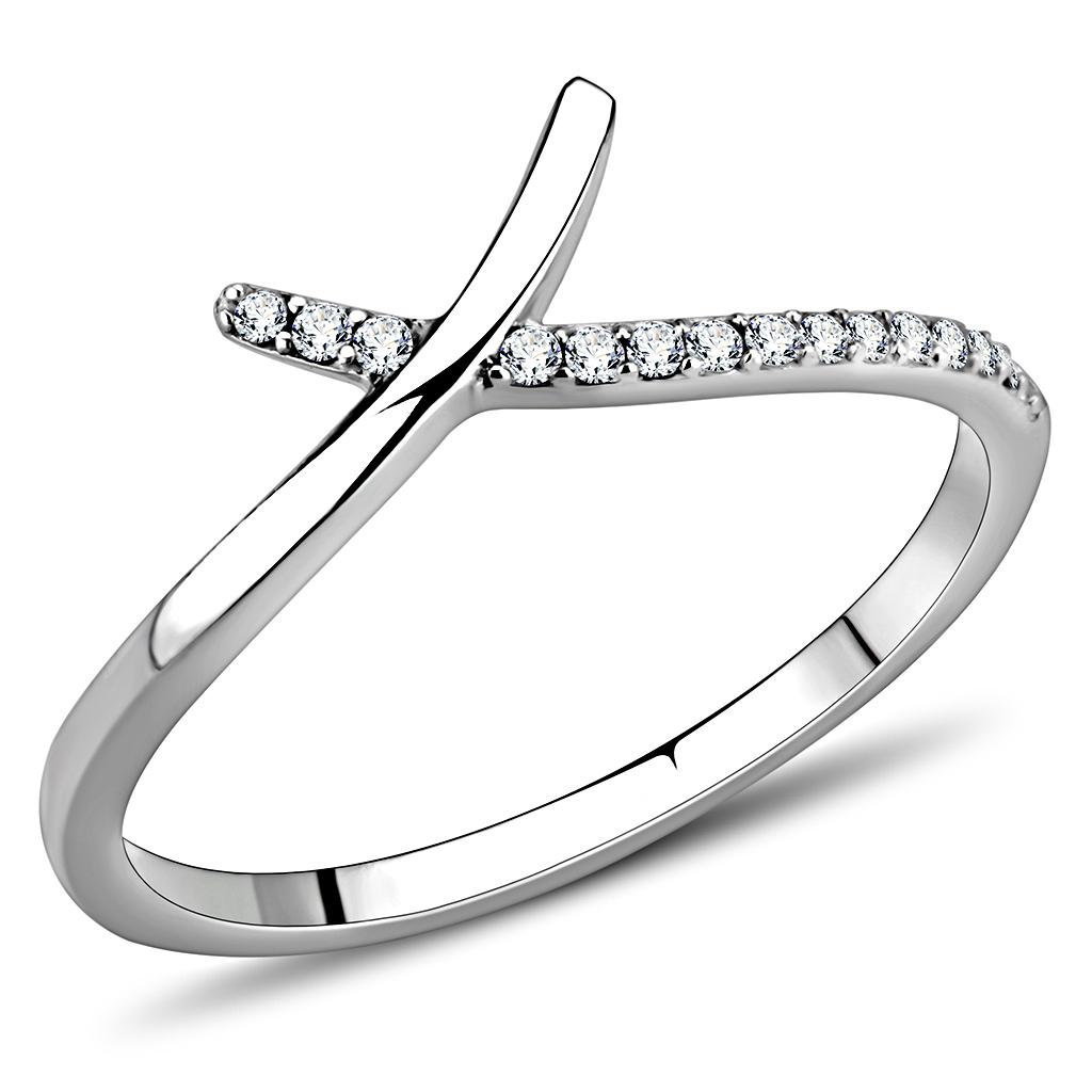 MADA154 - High polished (no plating) Stainless Steel Ring with AAA Grade CZ  in Clear