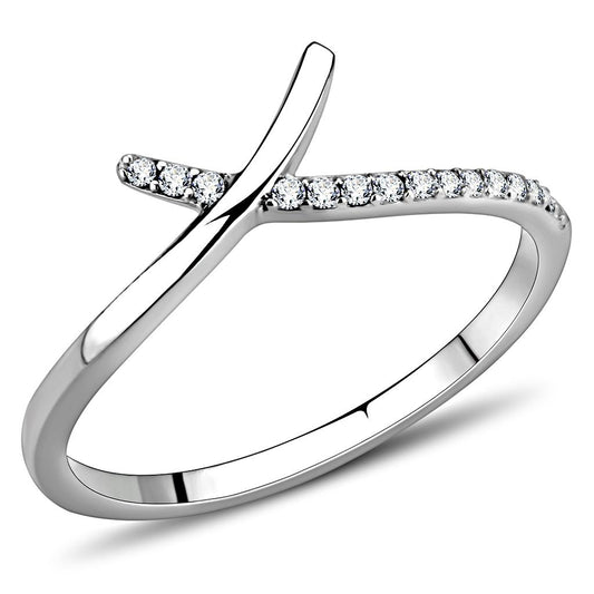 MADA154 - High polished (no plating) Stainless Steel Ring with AAA Grade CZ  in Clear