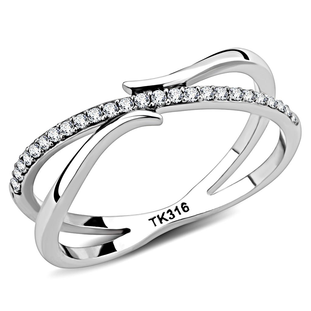 MADA155 - High polished (no plating) Stainless Steel Ring with AAA Grade CZ  in Clear