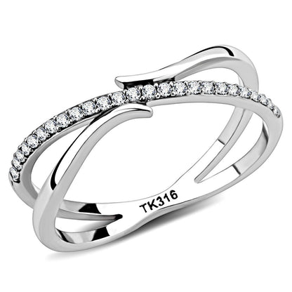 MADA155 - High polished (no plating) Stainless Steel Ring with AAA Grade CZ  in Clear