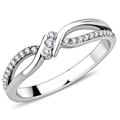 MADA156 - High polished (no plating) Stainless Steel Ring with AAA Grade CZ  in Clear