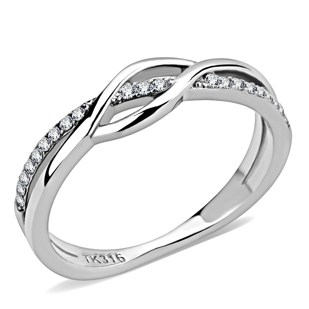 MADA157 - High polished (no plating) Stainless Steel Ring with AAA Grade CZ  in Clear