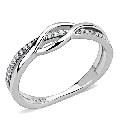 MADA157 - High polished (no plating) Stainless Steel Ring with AAA Grade CZ  in Clear