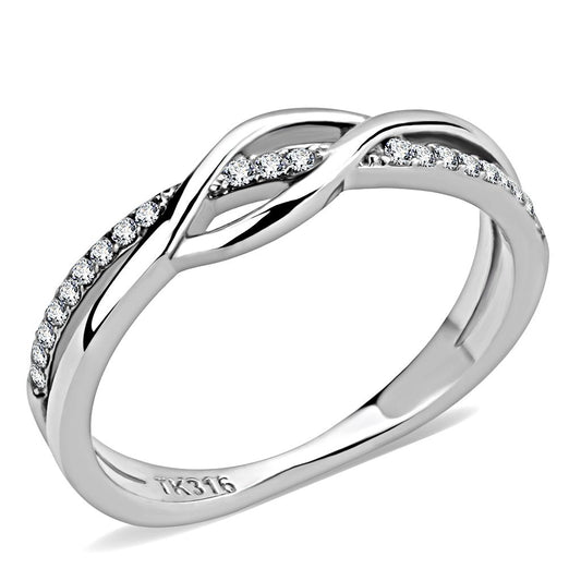MADA157 - High polished (no plating) Stainless Steel Ring with AAA Grade CZ  in Clear