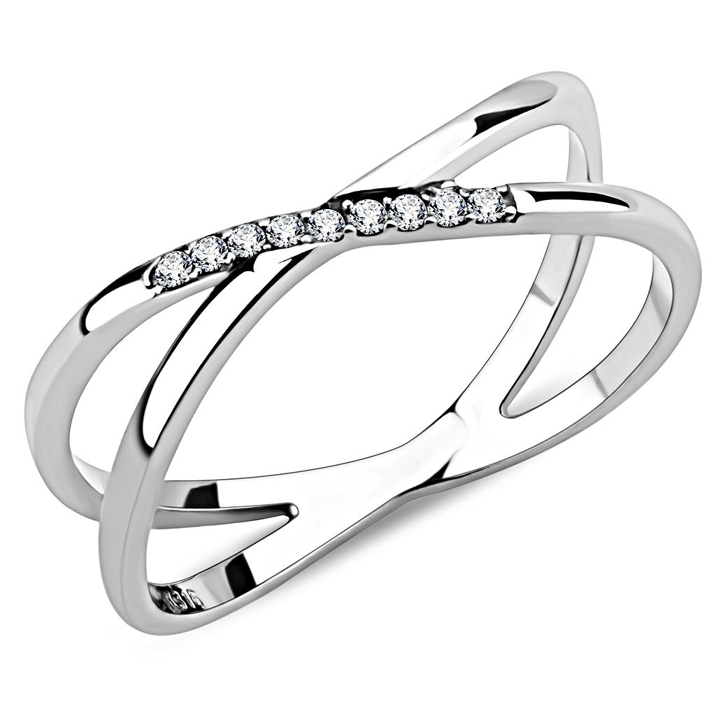 MADA158 - High polished (no plating) Stainless Steel Ring with AAA Grade CZ  in Clear