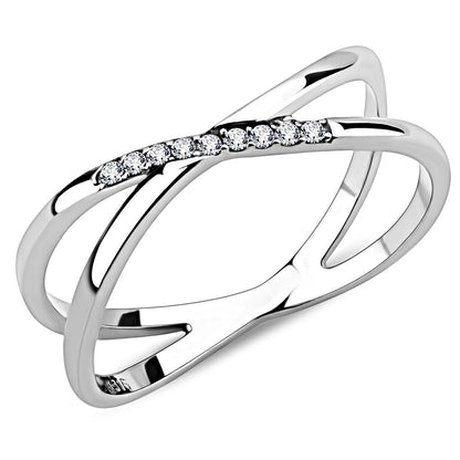 MADA158 - High polished (no plating) Stainless Steel Ring with AAA Grade CZ  in Clear