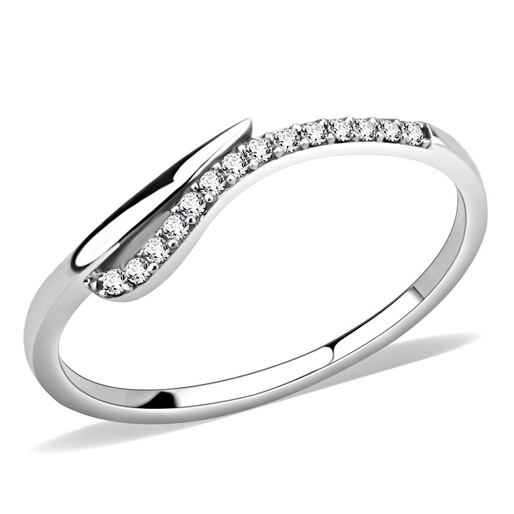 MADA159 - High polished (no plating) Stainless Steel Ring with AAA Grade CZ  in Clear