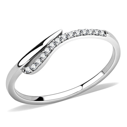 MADA159 - High polished (no plating) Stainless Steel Ring with AAA Grade CZ  in Clear