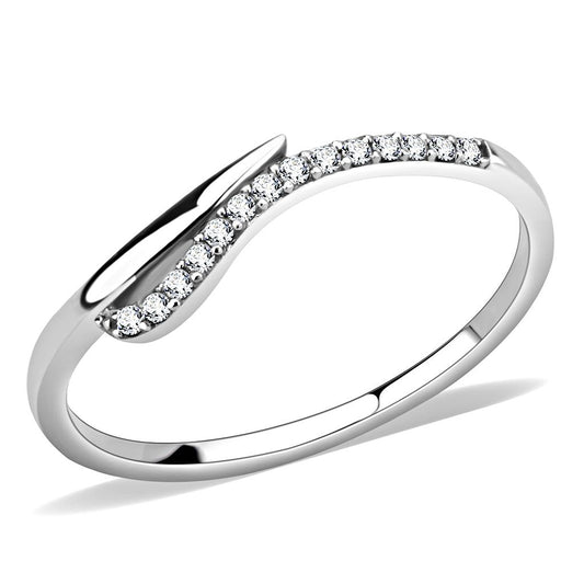 MADA159 - High polished (no plating) Stainless Steel Ring with AAA Grade CZ  in Clear