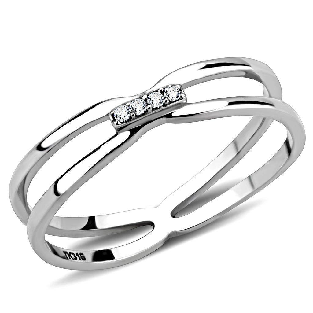 MADA160 - High polished (no plating) Stainless Steel Ring with AAA Grade CZ  in Clear