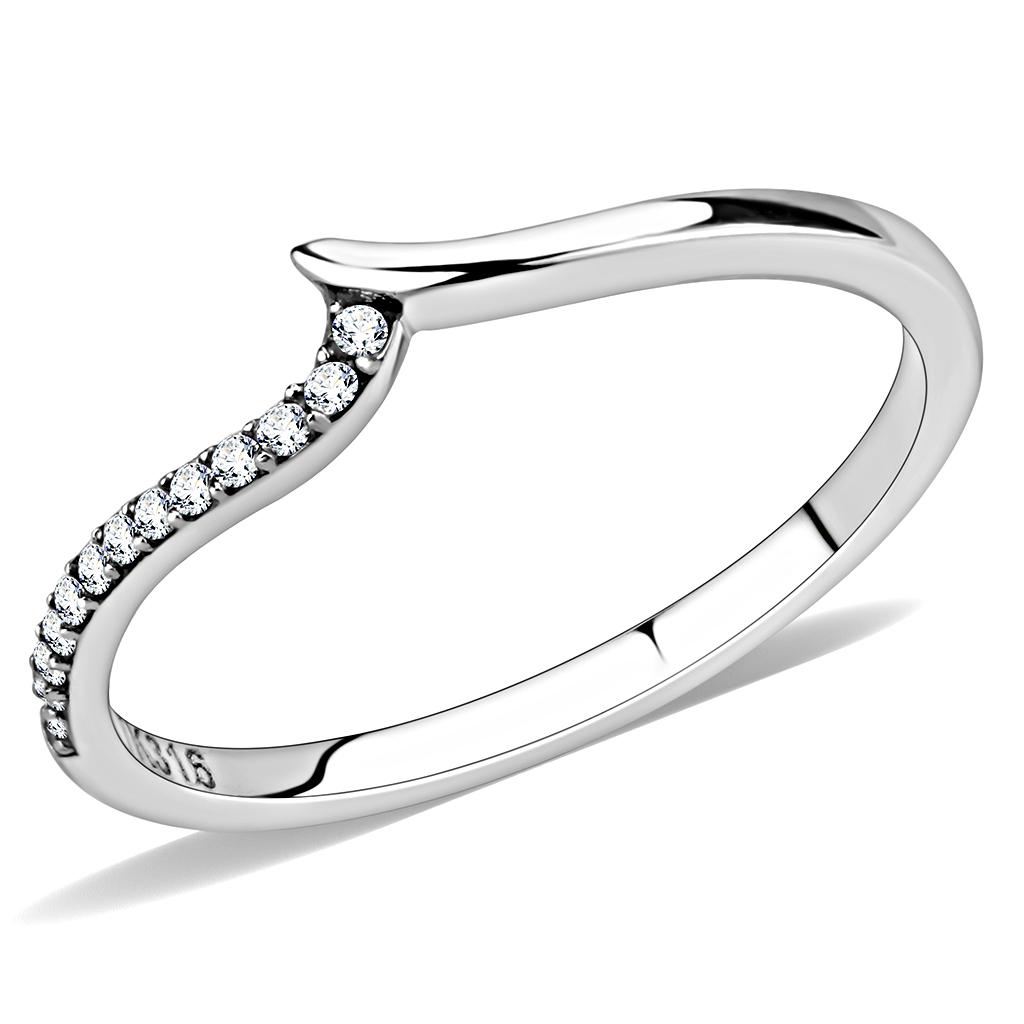 MADA162 - High polished (no plating) Stainless Steel Ring with AAA Grade CZ  in Clear
