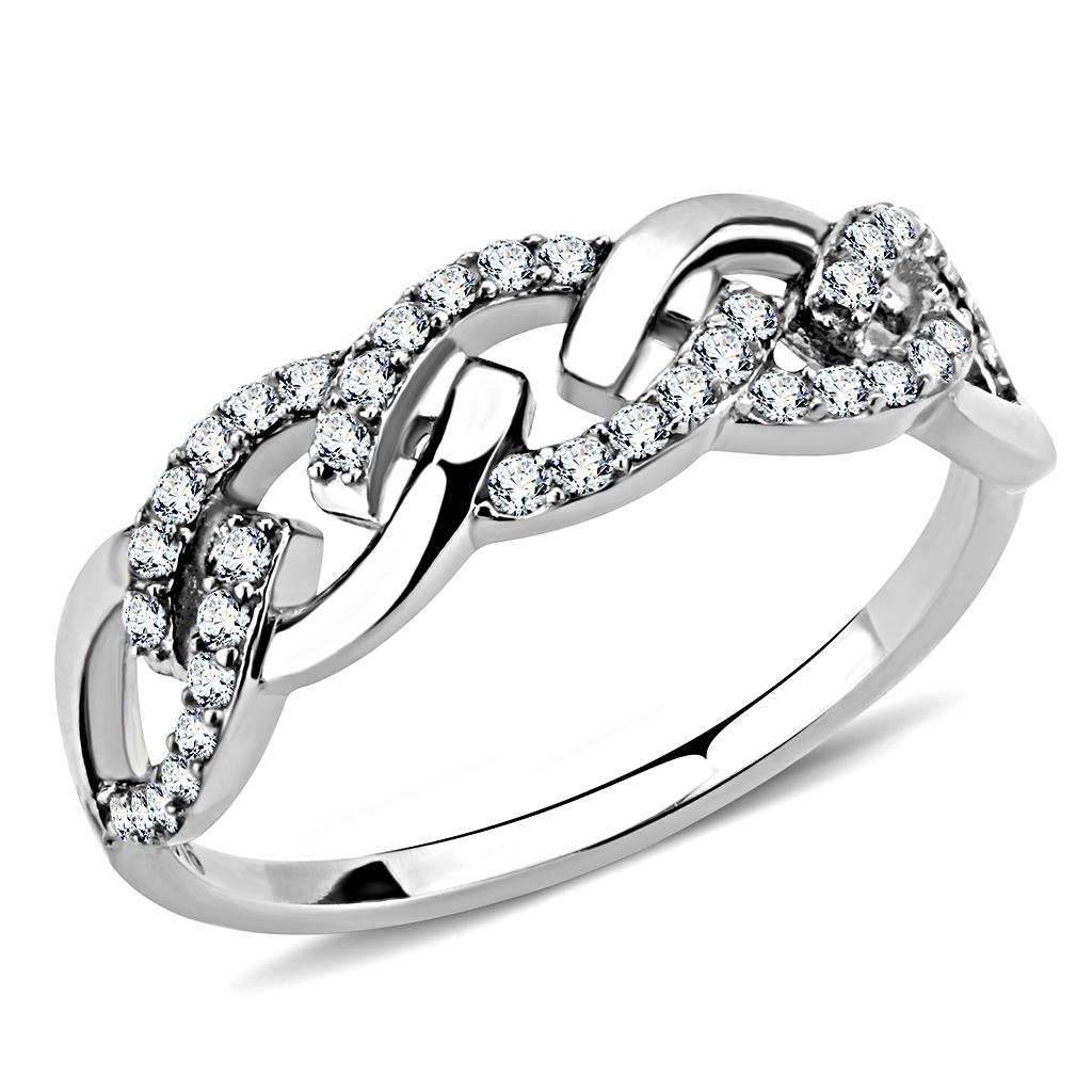 MADA163 - High polished (no plating) Stainless Steel Ring with AAA Grade CZ  in Clear