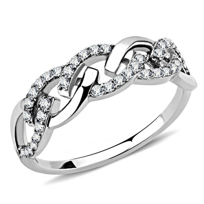 MADA163 - High polished (no plating) Stainless Steel Ring with AAA Grade CZ  in Clear
