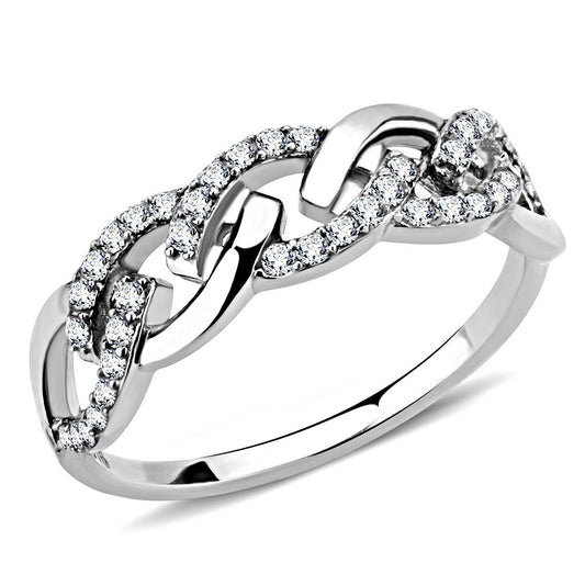 MADA163 - High polished (no plating) Stainless Steel Ring with AAA Grade CZ  in Clear