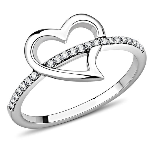 MADA164 - High polished (no plating) Stainless Steel Ring with AAA Grade CZ  in Clear
