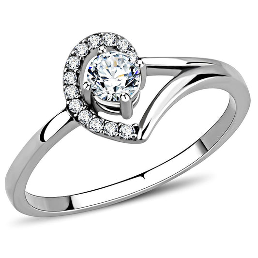 MADA165 - High polished (no plating) Stainless Steel Ring with AAA Grade CZ  in Clear