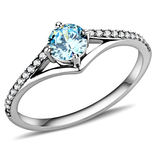 MADA167 - High polished (no plating) Stainless Steel Ring with AAA Grade CZ  in Sea Blue