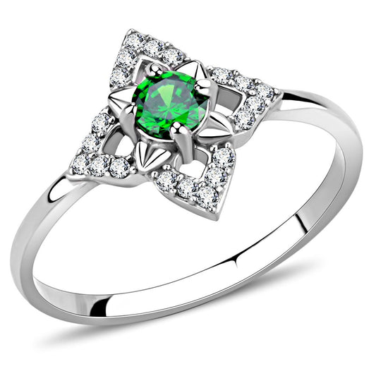 MADA168 - High polished (no plating) Stainless Steel Ring with AAA Grade CZ  in Emerald