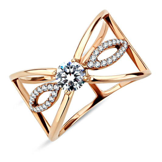 MADA169 - IP Rose Gold(Ion Plating) Stainless Steel Ring with AAA Grade CZ  in Clear