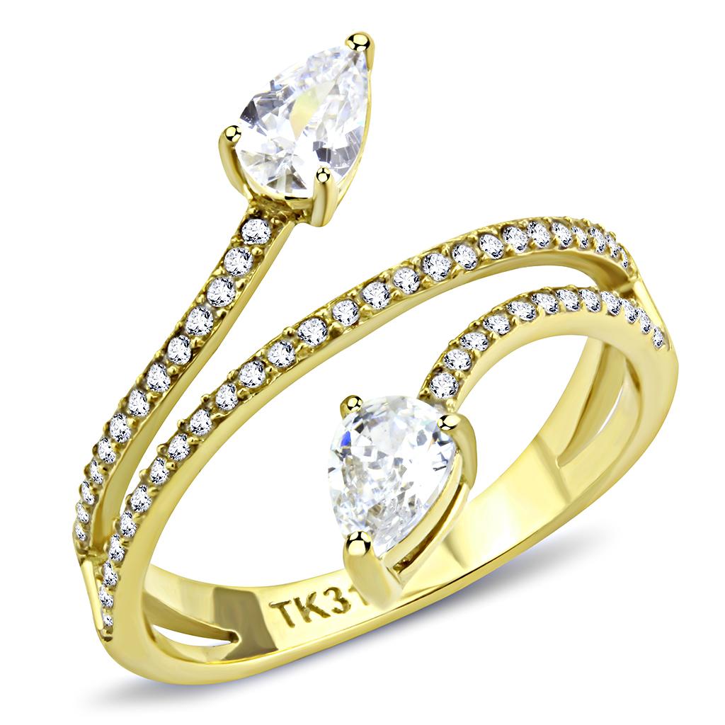 MADA171 - IP Gold(Ion Plating) Stainless Steel Ring with AAA Grade CZ  in Clear