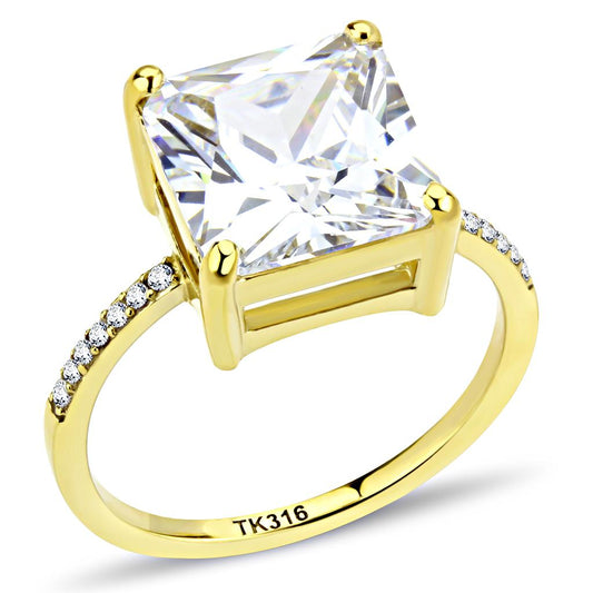 MADA172 - IP Gold(Ion Plating) Stainless Steel Ring with AAA Grade CZ  in Clear