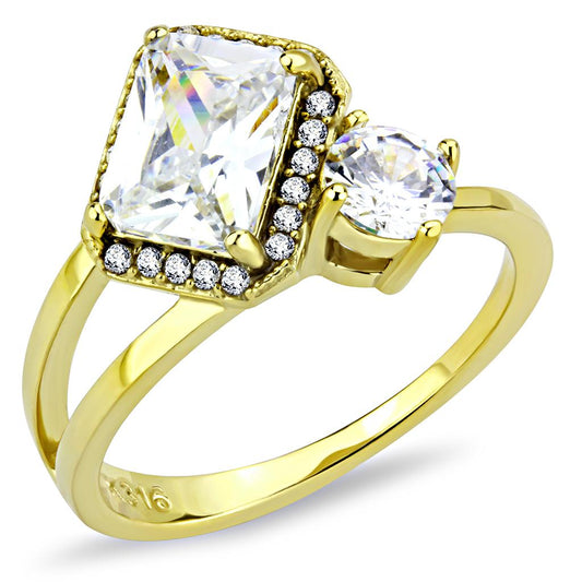 MADA173 - IP Gold(Ion Plating) Stainless Steel Ring with AAA Grade CZ  in Clear