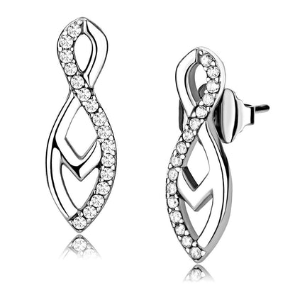 MADA176 - High polished (no plating) Stainless Steel Earrings with AAA Grade CZ  in Clear