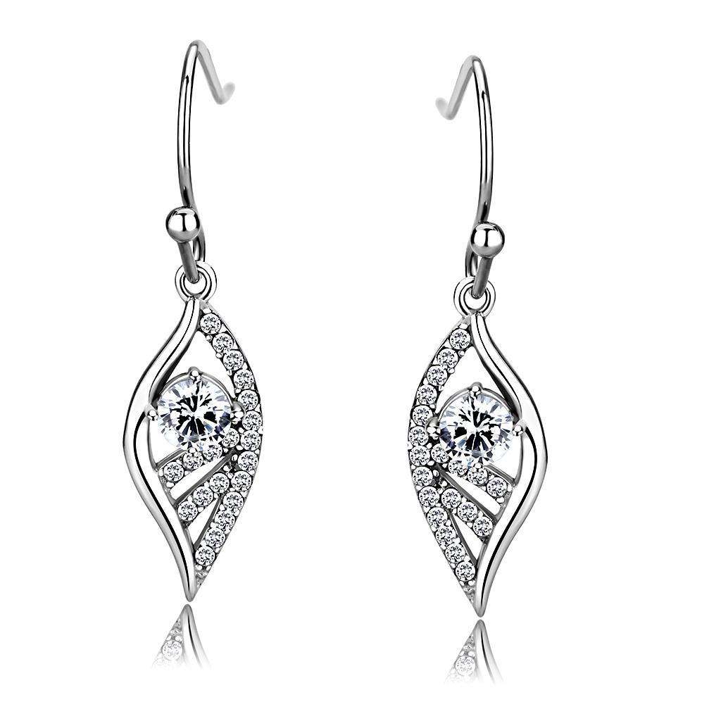 MADA178 - High polished (no plating) Stainless Steel Earrings with AAA Grade CZ  in Clear