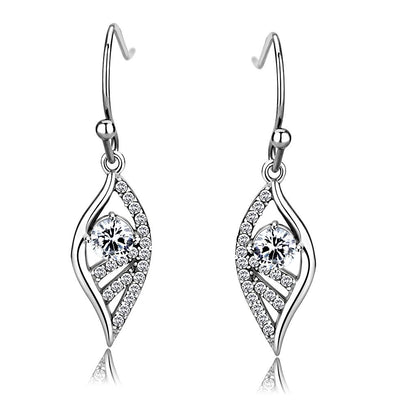 MADA178 - High polished (no plating) Stainless Steel Earrings with AAA Grade CZ  in Clear