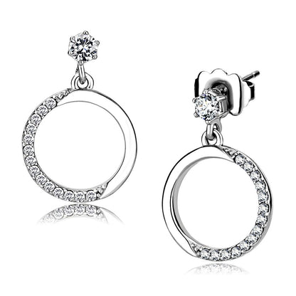 MADA180 - High polished (no plating) Stainless Steel Earrings with AAA Grade CZ  in Clear