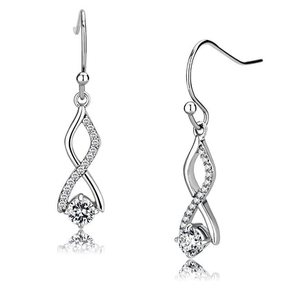 MADA181 - High polished (no plating) Stainless Steel Earrings with AAA Grade CZ  in Clear