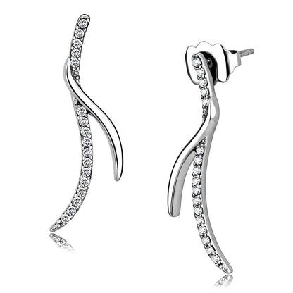 MADA183 - High polished (no plating) Stainless Steel Earrings with AAA Grade CZ  in Clear