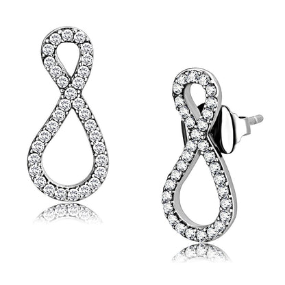 MADA186 - High polished (no plating) Stainless Steel Earrings with AAA Grade CZ  in Clear
