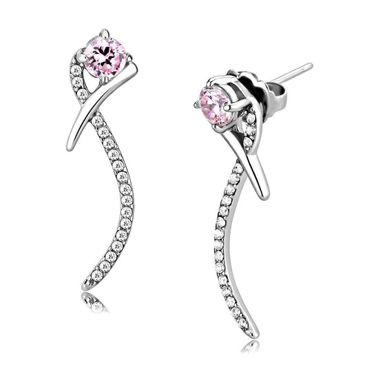 MADA188 - High polished (no plating) Stainless Steel Earrings with AAA Grade CZ  in Rose