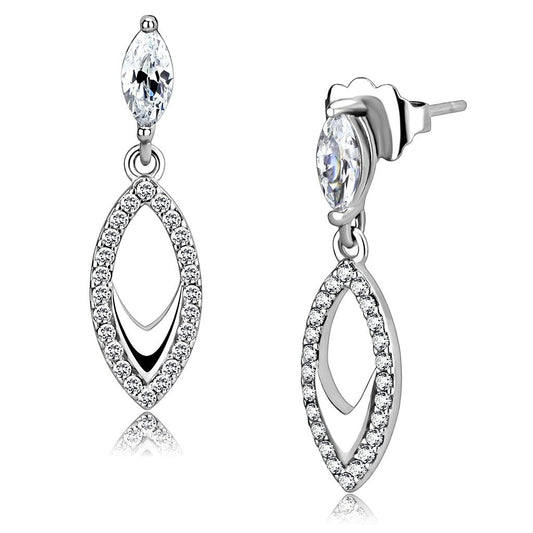 MADA189 - High polished (no plating) Stainless Steel Earrings with AAA Grade CZ  in Clear