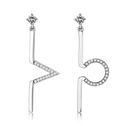 MADA191 - High polished (no plating) Stainless Steel Earrings with AAA Grade CZ  in Clear