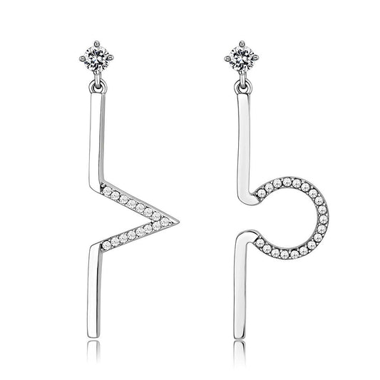 MADA191 - High polished (no plating) Stainless Steel Earrings with AAA Grade CZ  in Clear