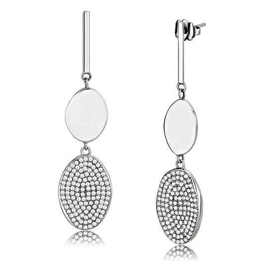 MADA193 - High polished (no plating) Stainless Steel Earrings with AAA Grade CZ  in Clear