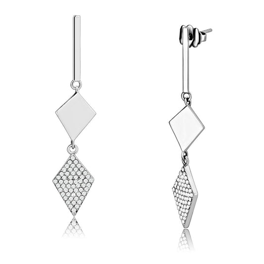 MADA194 - High polished (no plating) Stainless Steel Earrings with AAA Grade CZ  in Clear