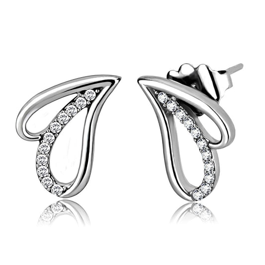 MADA195 - High polished (no plating) Stainless Steel Earrings with AAA Grade CZ  in Clear