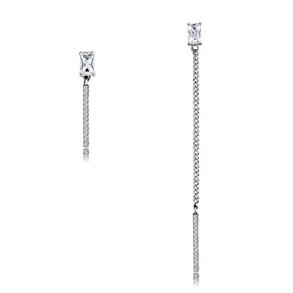 MADA202 - High polished (no plating) Stainless Steel Earrings with AAA Grade CZ  in Clear
