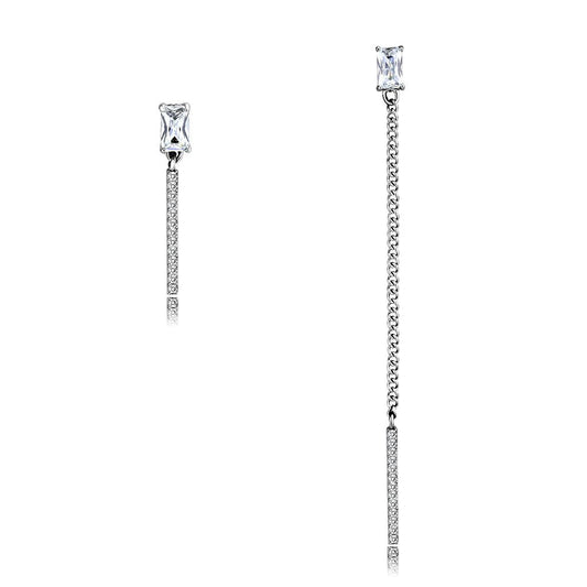 MADA202 - High polished (no plating) Stainless Steel Earrings with AAA Grade CZ  in Clear