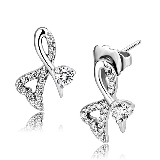 MADA204 - High polished (no plating) Stainless Steel Earrings with AAA Grade CZ  in Clear