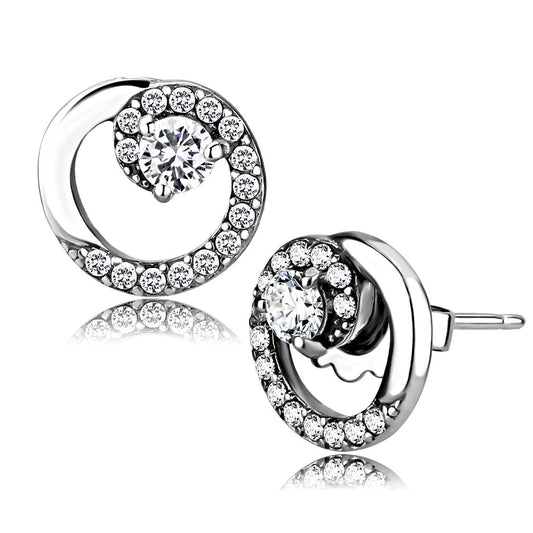 MADA207 - High polished (no plating) Stainless Steel Earrings with AAA Grade CZ  in Clear