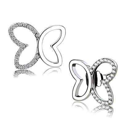 MADA209 - High polished (no plating) Stainless Steel Earrings with AAA Grade CZ  in Clear