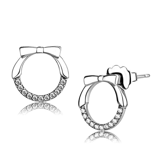 MADA210 - High polished (no plating) Stainless Steel Earrings with AAA Grade CZ  in Clear