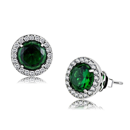 MADA211 - High polished (no plating) Stainless Steel Earrings with Synthetic Synthetic Glass in Emerald