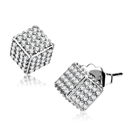 MADA213 - High polished (no plating) Stainless Steel Earrings with AAA Grade CZ  in Clear