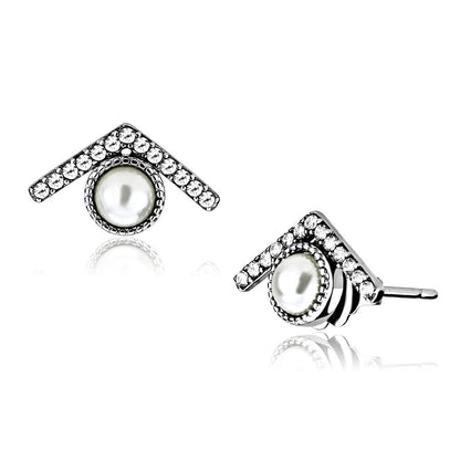 MADA216 - High polished (no plating) Stainless Steel Earrings with Synthetic Pearl in White