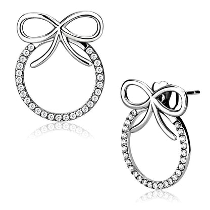 MADA218 - High polished (no plating) Stainless Steel Earrings with AAA Grade CZ  in Clear
